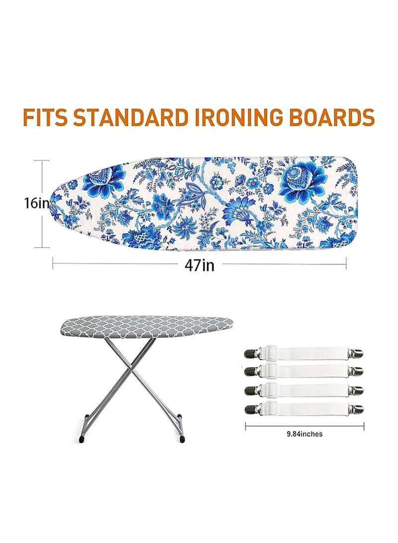 Ironing Board Cover with 5mm Foam 4 Elastic Fasteners 124x45CM 100% Cotton Material, Thick foam Pad Heat Resistant Non Slip Foldable Design Durable stain Resistant iron table cover  - Image 2
