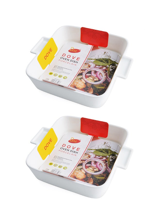 Dove 2-Piece Square Porcelain Baking Dish With Handles 9.75 Inch 24.6x19.8x6CM White - Image 1