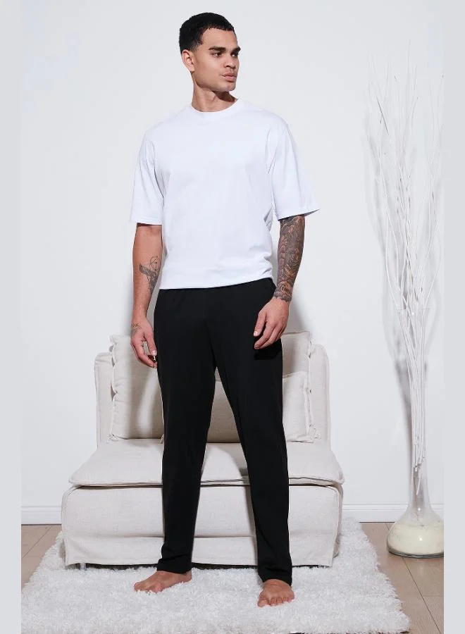 بوراتي بنطلون بيجامة رجالي قطن بوراتي بقصة عادية وخصر عادي وأرجل مستقيمة بجيوب عبوة من قطعتين