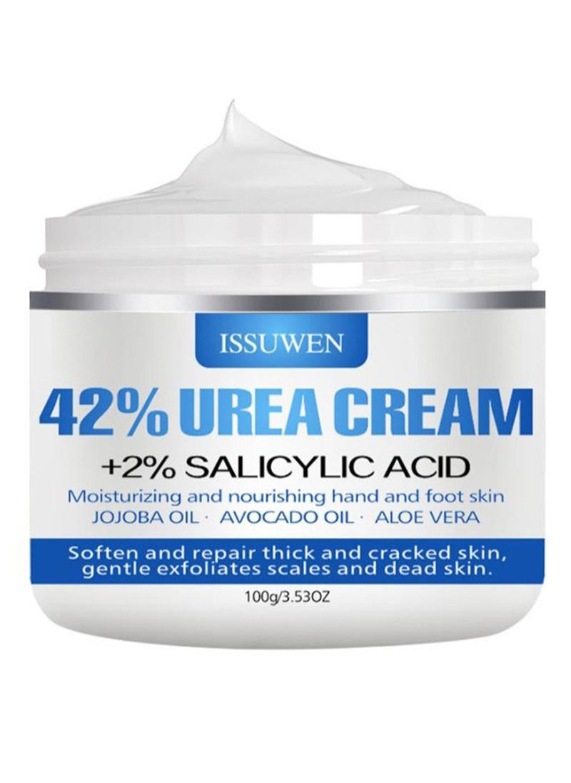 ISSUWEN - Urea Cream 42% + Salicylic Acid 2%, Foot Cream for Dry Cracked Heels Knees Elbows Hands Repair Treatment, Foot Moisturizer Corn Callus Dead Skin Remover Toenail Softener for Foot Care - Image 1