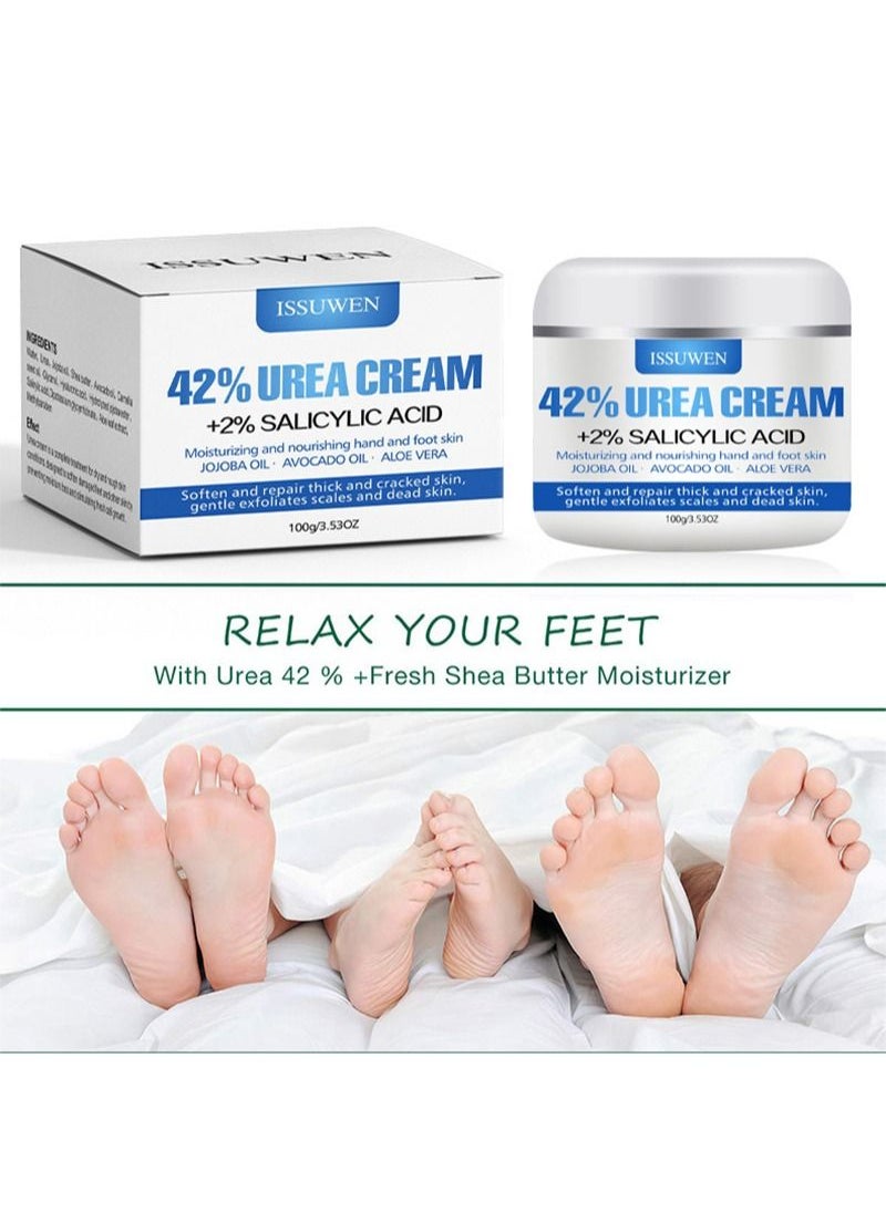 ISSUWEN - Urea Cream 42% + Salicylic Acid 2%, Foot Cream for Dry Cracked Heels Knees Elbows Hands Repair Treatment, Foot Moisturizer Corn Callus Dead Skin Remover Toenail Softener for Foot Care - Image 1