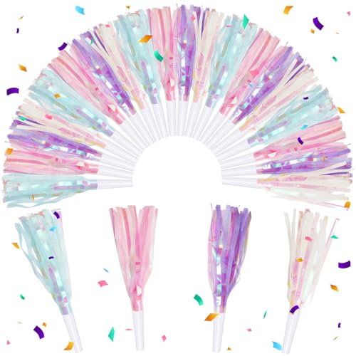 GDZRDFLH 24 pcs Party Blowers, Noise Makers Glitter Metallic Fringed Party Horns for Birthday Blow Horns Graduation Sporting Party Favors Supplies - Image 1