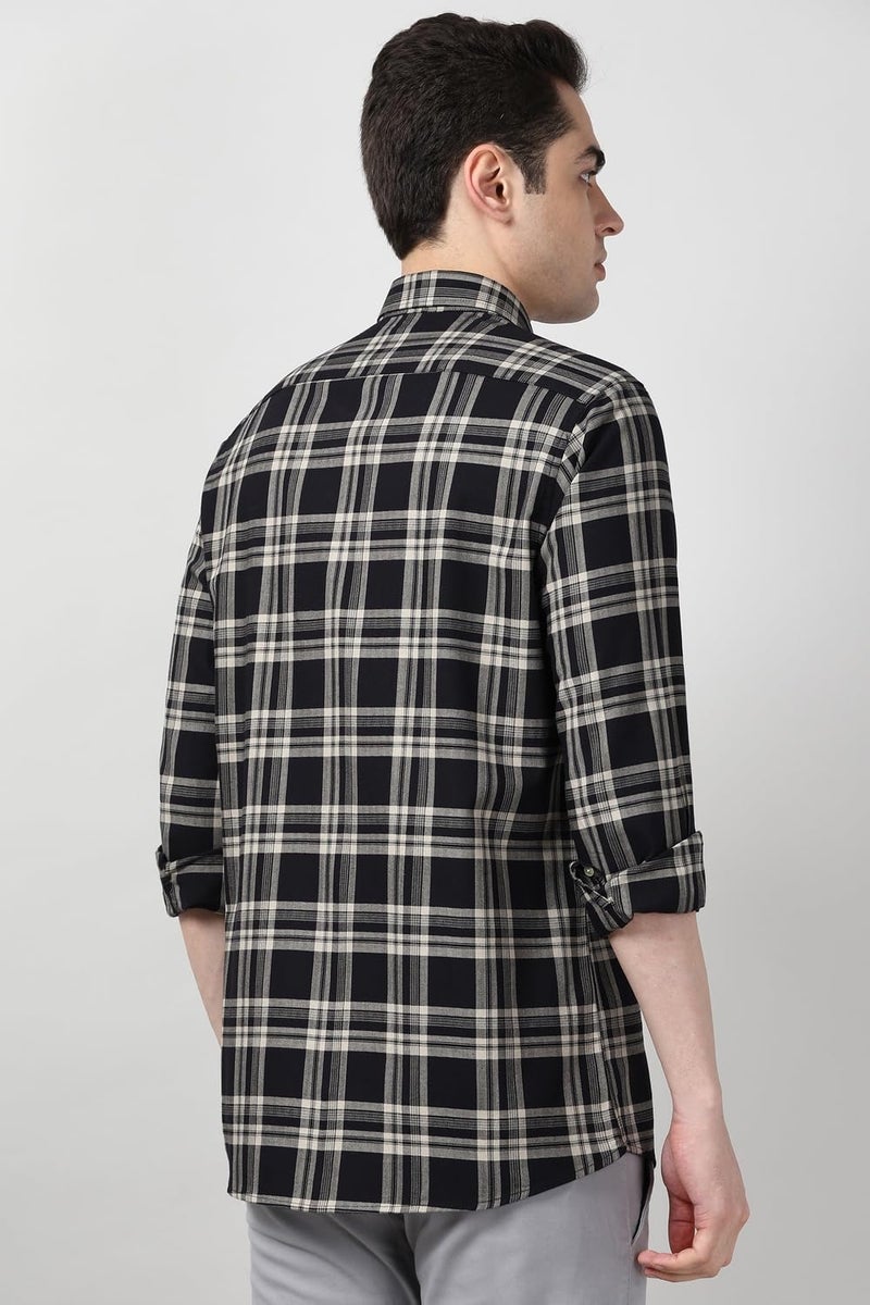 Peter England Large Checkered Cotton Shirt for Men – Full Sleeves, Smart Casual Black - Image 3
