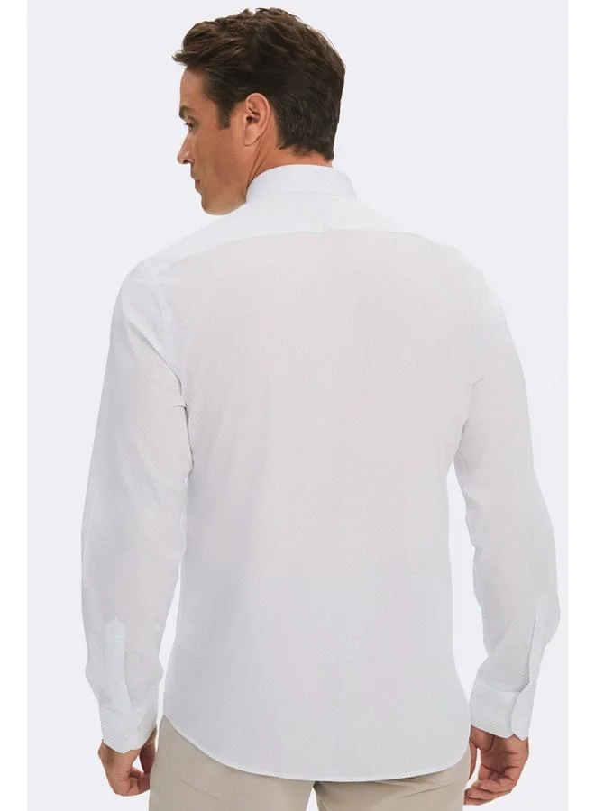 JUNE June Exclusive Men Slim Fit Patterned Shirt Blue - White