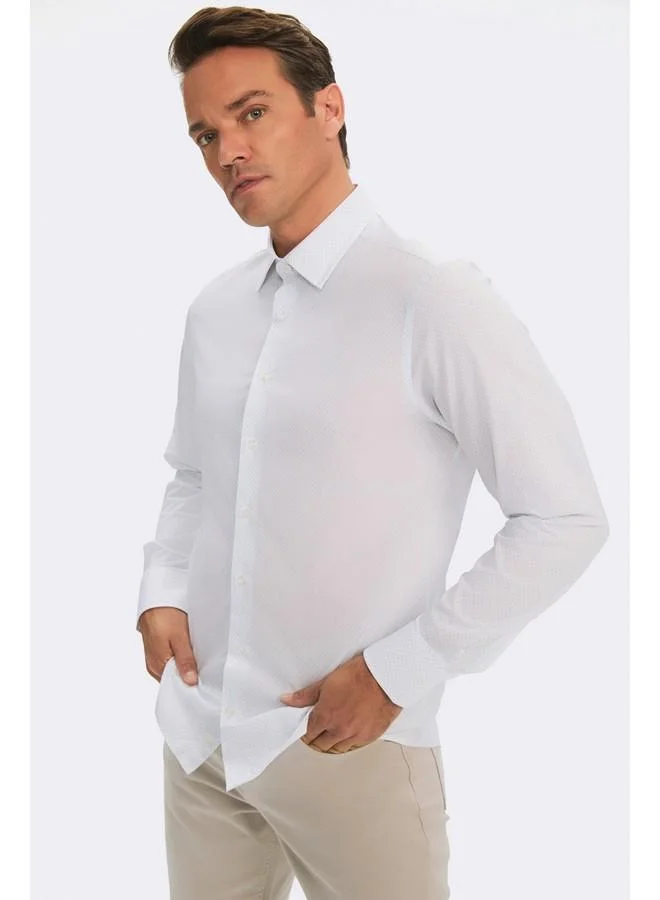 JUNE June Exclusive Men Slim Fit Patterned Shirt Blue - White