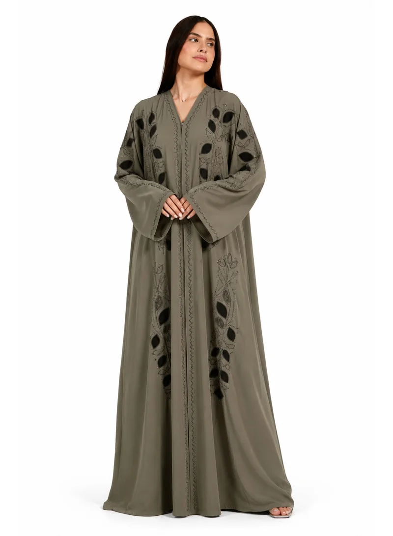 Reem Abayas Women's Abaya with Patchwork Embroidery