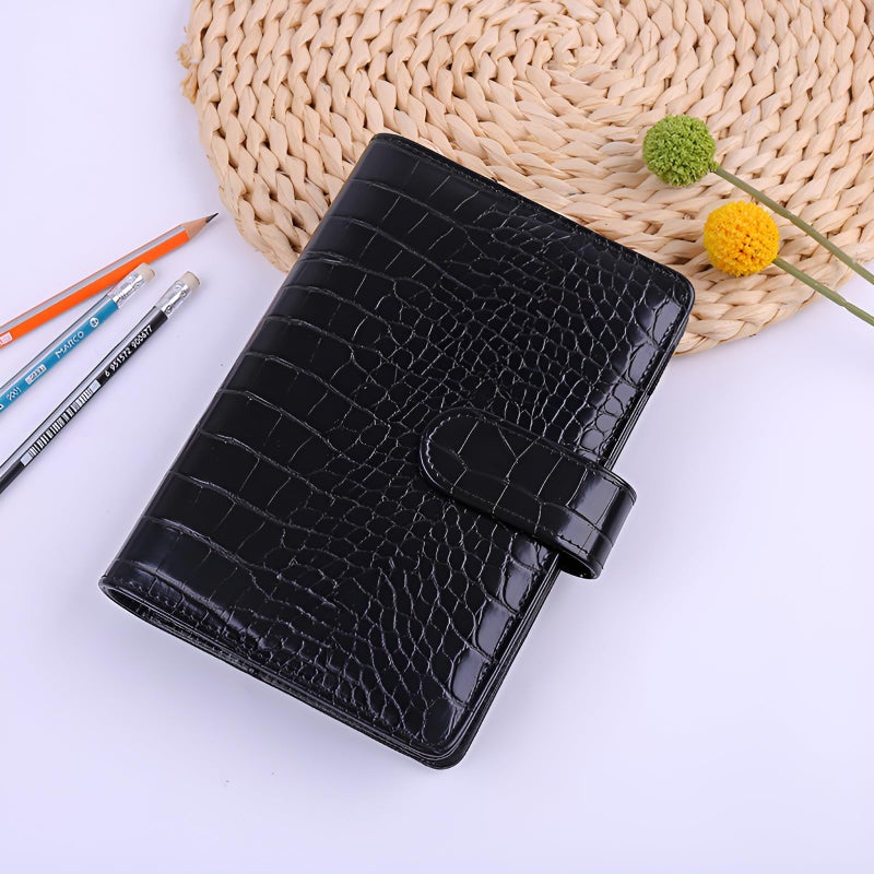 eleger A6 6 Ring Budget Binder - Crocodile Pattern Leather Notebook Binder, Small Refillable Planner Cover with Magnetic Buckle, Black - Image 3