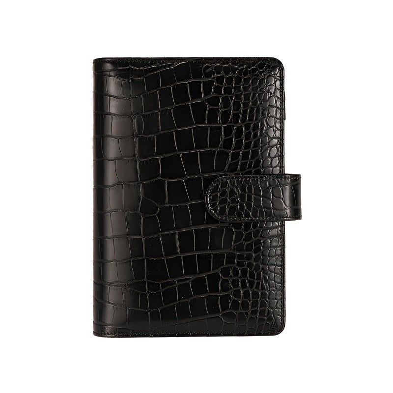 eleger A6 6 Ring Budget Binder - Crocodile Pattern Leather Notebook Binder, Small Refillable Planner Cover with Magnetic Buckle, Black - Image 1