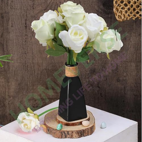 HOMEVERSE 6pcs White+6pcs Green |Artificial Rose Fake Silk Plants Wedding Valentines Birthday Anniversary Christmas Mothers Day (White Green-12pcs) - Image 2