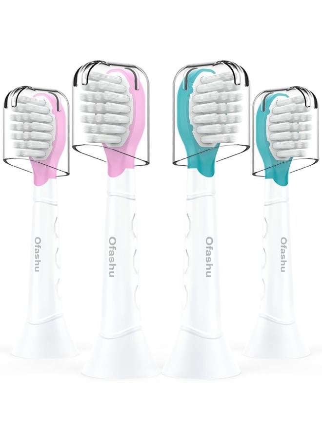 Ofashu Kids Toothbrush Heads for Sonicare: Sonic Electric Replacement Brush Compatible with Phillips 6032/94 6321 6340 6042 6320 Mini Compact Head for Child 3-7, Pink Girl Green Boy 4 Pack - Image 1