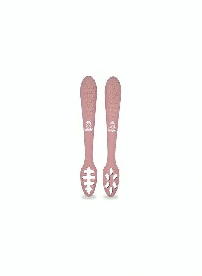 Babylief™ Baby Training Spoons, Silicone Self-Feeding Spoons, Multicolor (Blush Pink) - Image 1