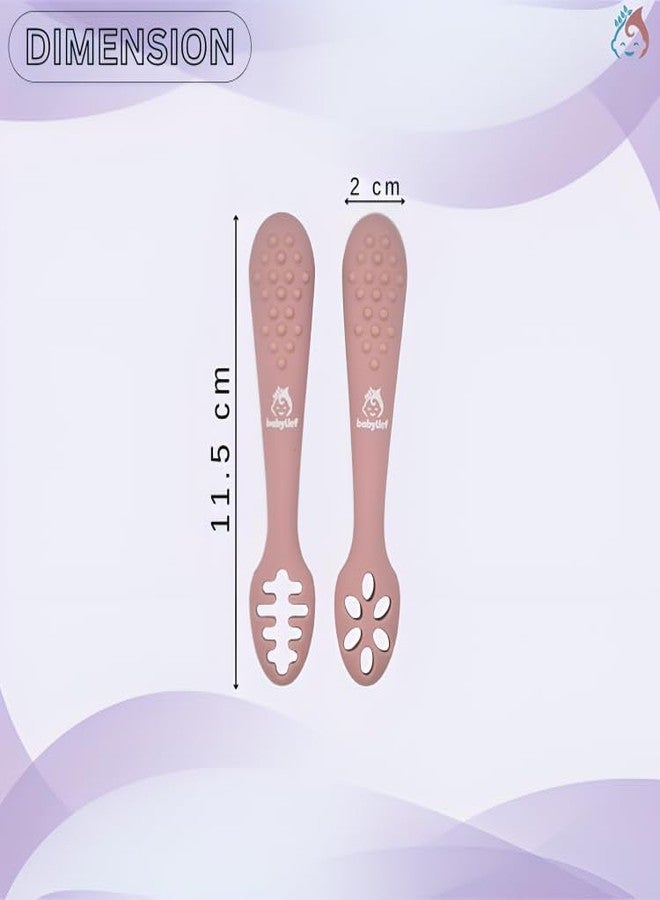 Babylief™ Baby Training Spoons, Silicone Self-Feeding Spoons, Multicolor (Blush Pink) - Image 3