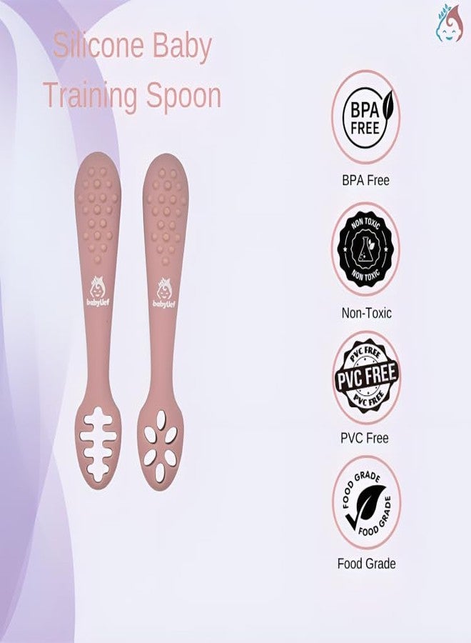 Babylief™ Baby Training Spoons, Silicone Self-Feeding Spoons, Multicolor (Blush Pink) - Image 2
