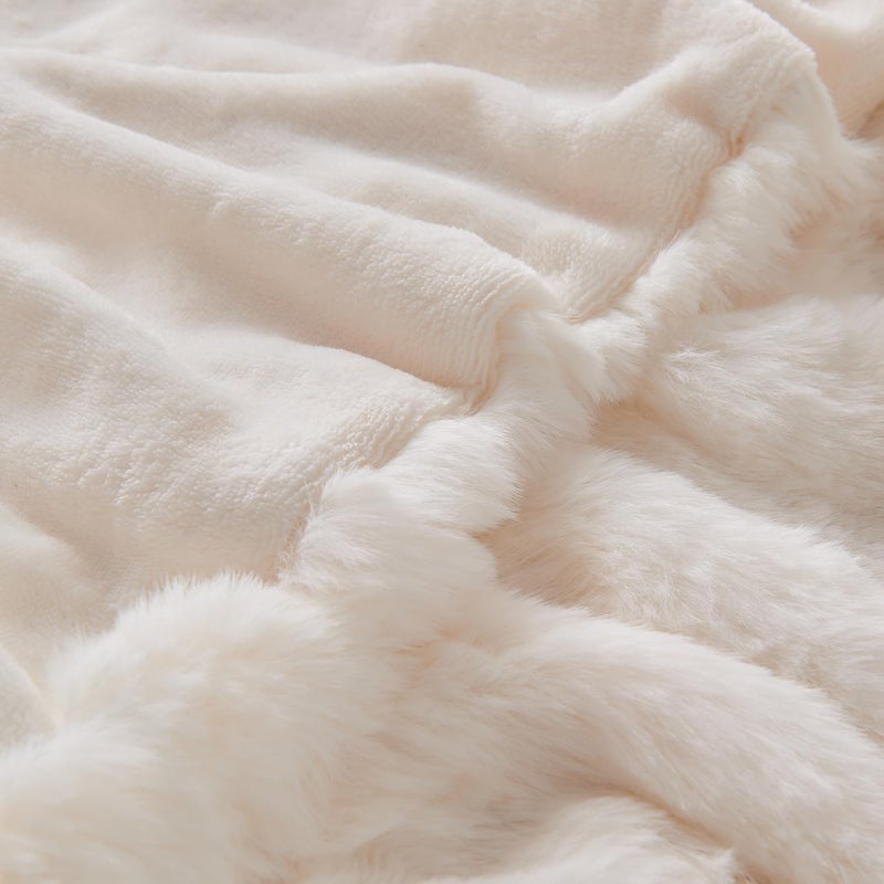 Lotus Karen Lotus Karen Queen Size Faux Fur Blanket Cream White - Big Bubble Rabbit Fluff Blanket for Bed  Large Fluffy Fuzzy Cozy Blanket  Thick Furry Plush Shaggy Blankets  90x90 Inches  - Image 5