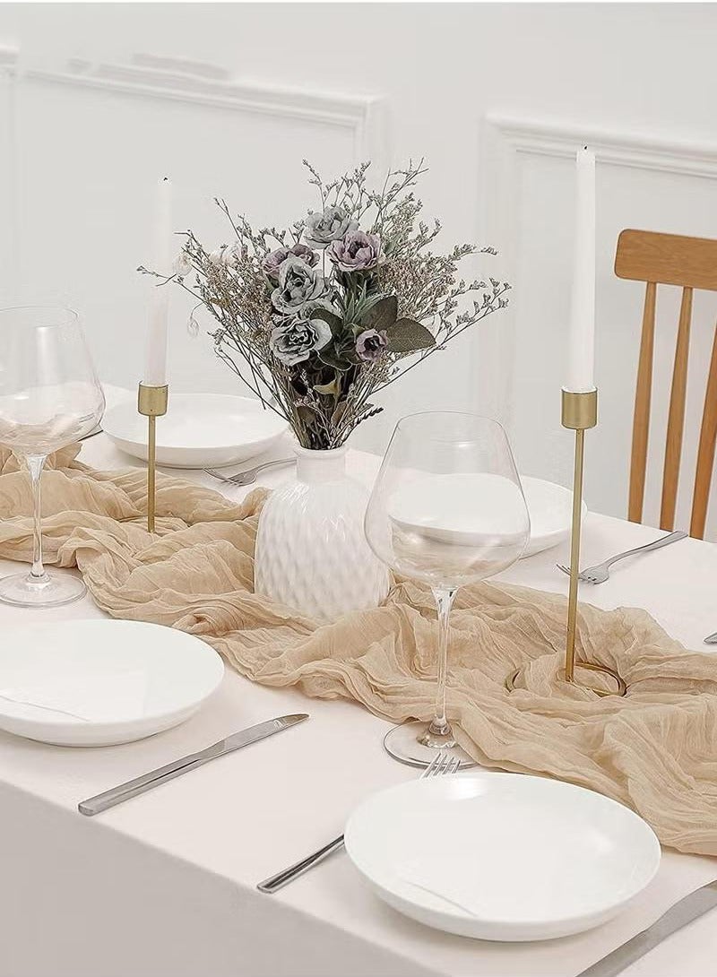 XiuWoo Cheesecloth Table Runner, Beige Wedding Table Runner, 90x400 cm Boho Gauze Table Runner, Rustic Sheer Table Decor  - Image 2