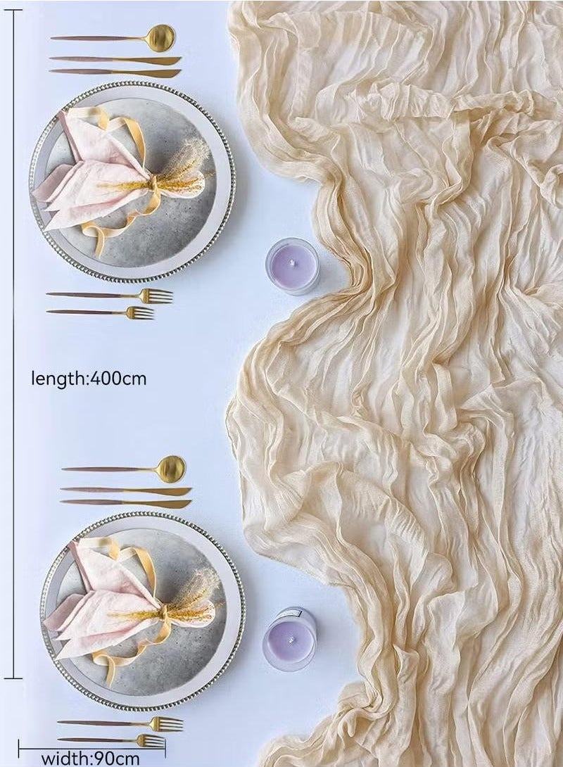 XiuWoo Cheesecloth Table Runner, Beige Wedding Table Runner, 90x400 cm Boho Gauze Table Runner, Rustic Sheer Table Decor  - Image 3