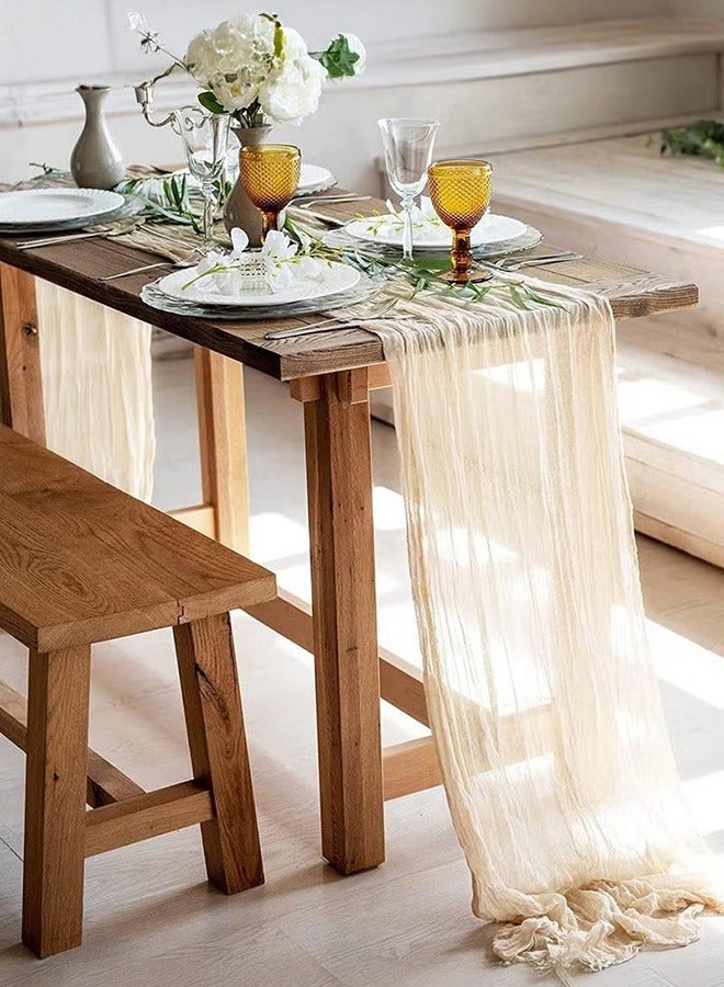 XiuWoo Cheesecloth Table Runner, Beige Wedding Table Runner, 90x400 cm Boho Gauze Table Runner, Rustic Sheer Table Decor  - Image 1