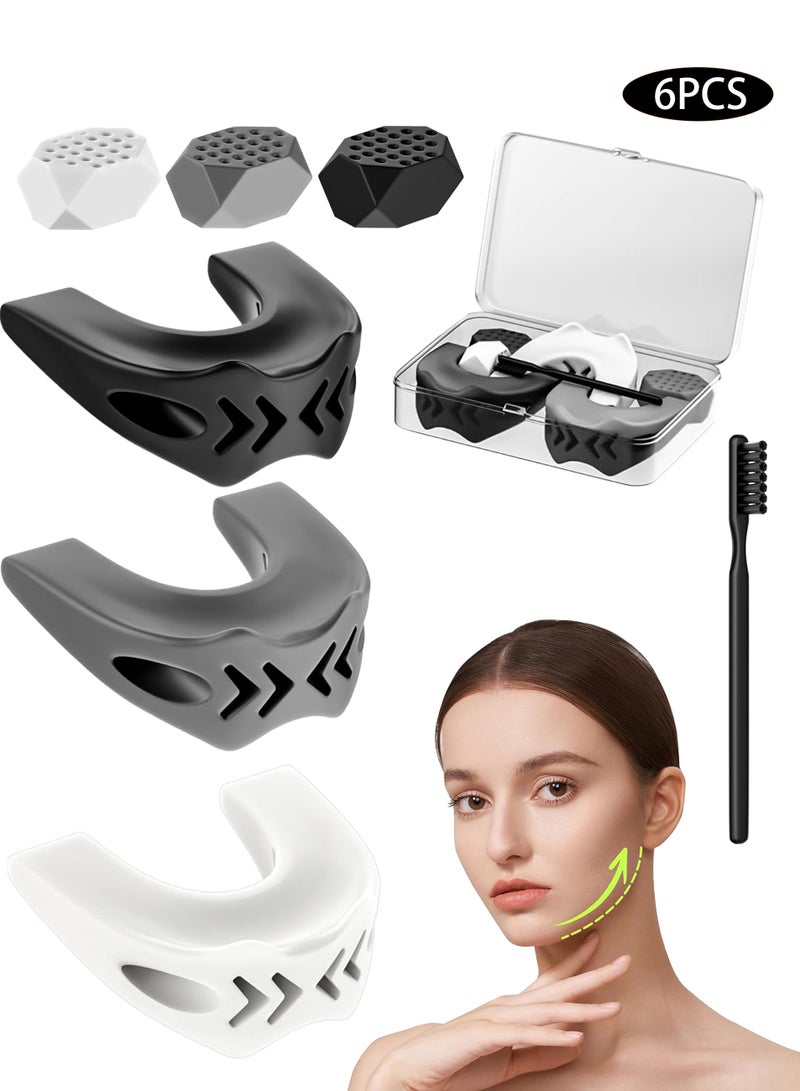 Bukela 6PCS Silicone Jaw Exerciser,Jawline Shaper,Silicone Jawline Exerciser Jaw Trainer,Jawline Shaper Jaw Exerciser for Men & Women with 1 Cleaning Brush - Image 1