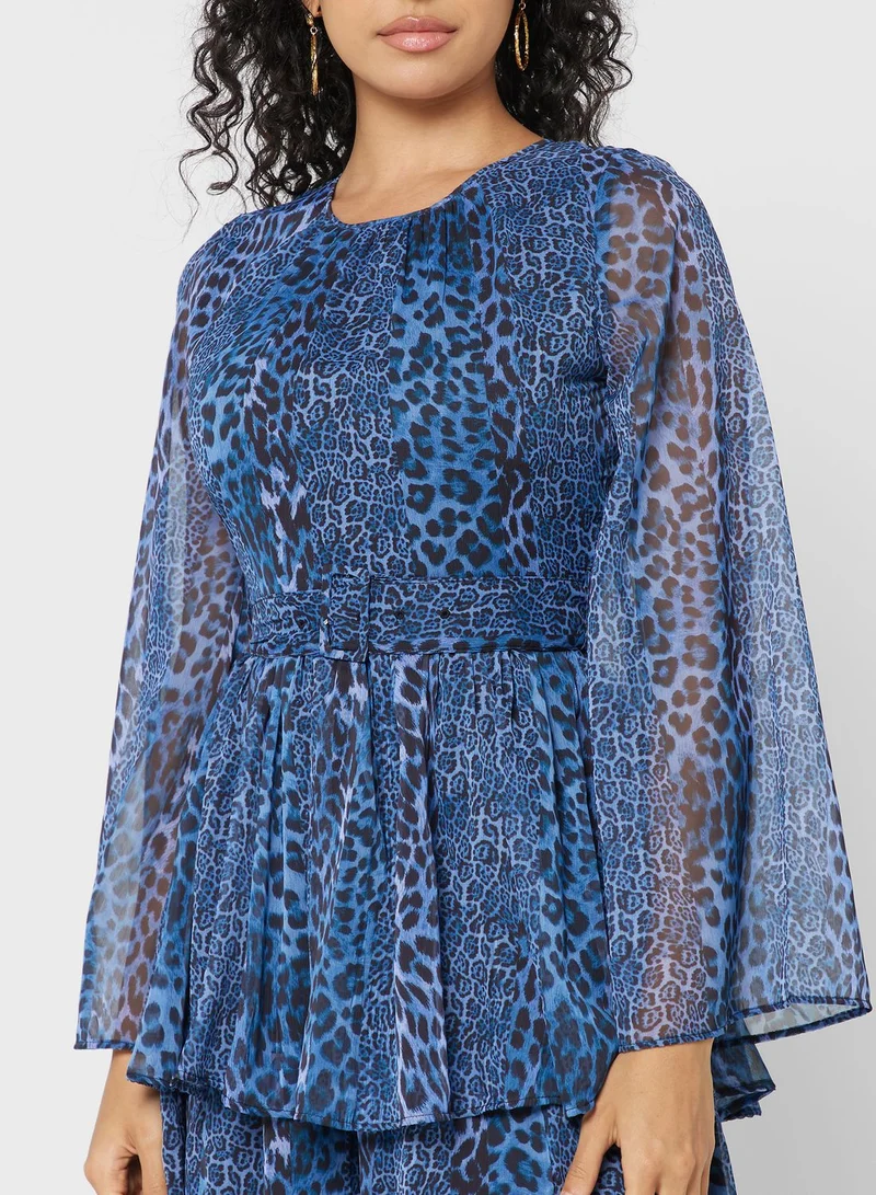 WAREHOUSE Leopard Chiffon Tiered Dress