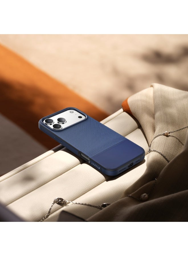 LEVELO iPhone 17 Pro MagSafe Case Cuir With Comfortable Grip & Premium PU Leather / Shock-Resistant Bumper / Aluminum Alloy Frame for Camera & Buttons / Strong Magnets - Midnight Blue - Image 3