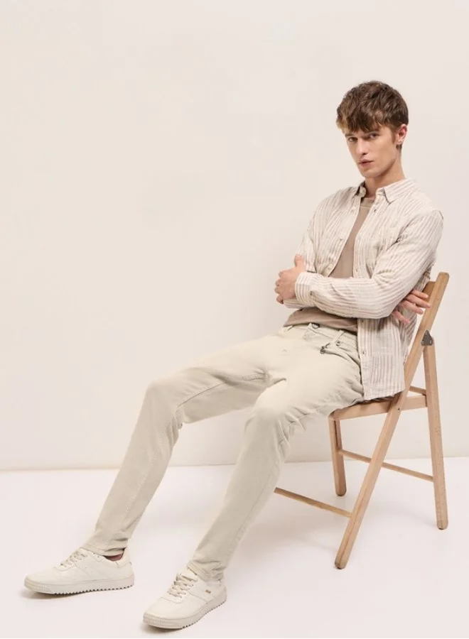 THE BEAR HOUSE Men's Stylish Beige Jeans with Comfortable Stretch and Skinny Fit Classic Comfort With Modern Style, Perfect For Everyday Casual Looks And Effortless Streetwear Vibes