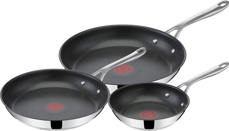T-Fal Jamie Oliver Cooks Direct, Stainless Steel Non-stick Frying Pan 3 Pcs Set (20/24/28cm) (8/9/11 Inches) with Induction - Image 1