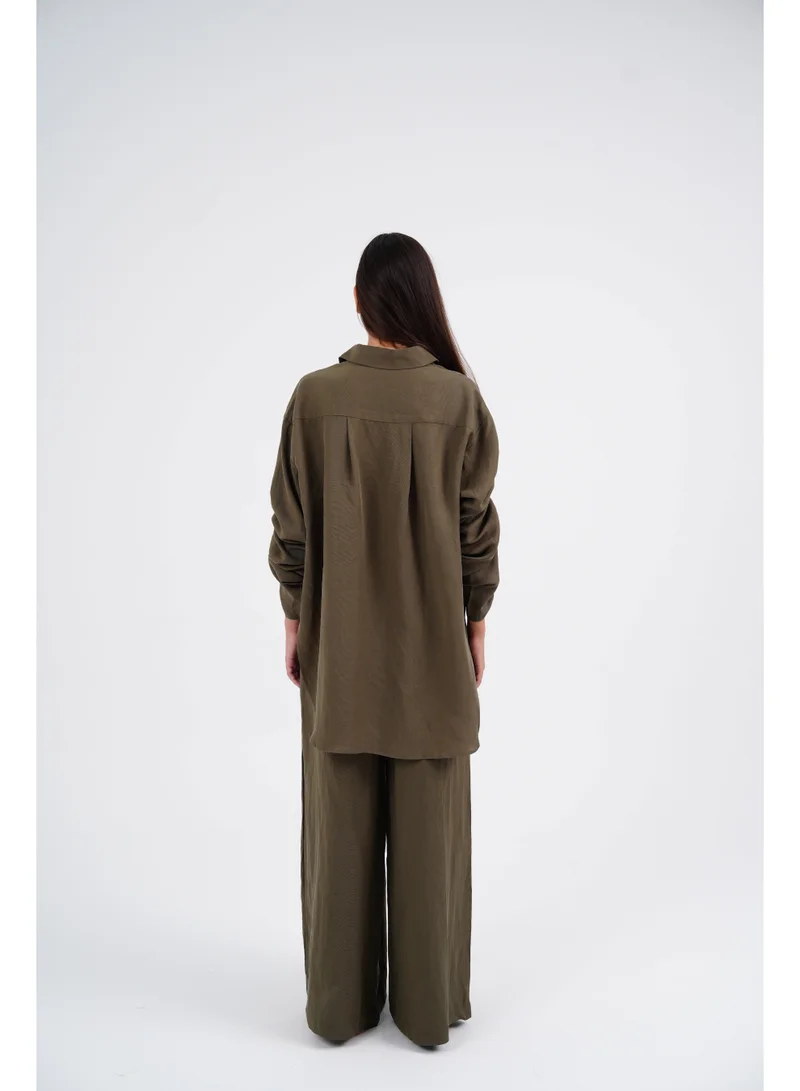 Two Bees  Luenelle Olive Green Linen Shirt for Women | Best Price UAE