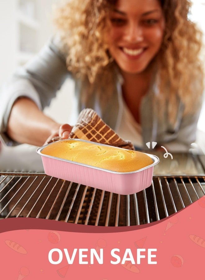 NEEBAKE 150 Pack 6.8 oz Disposable Mini Loaf Pans with Lids and Spoons - 6.5x2.5x1.2 Pink Aluminum Loaf Pans, Small Aluminum Tin Foil Baking Pan, Food Containers for Baking, Cakes, Bread, Loaves - Image 5