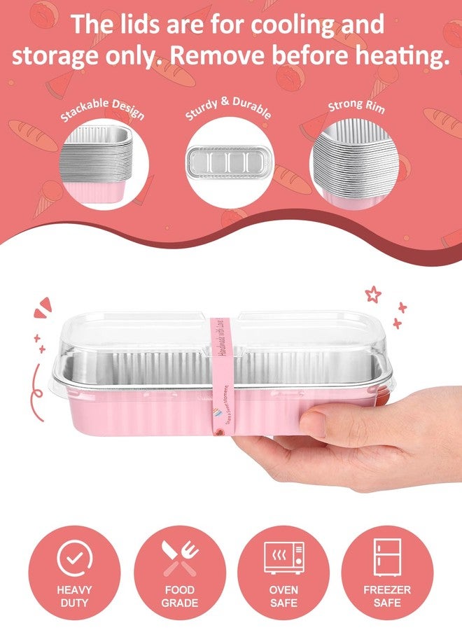 NEEBAKE 150 Pack 6.8 oz Disposable Mini Loaf Pans with Lids and Spoons - 6.5x2.5x1.2 Pink Aluminum Loaf Pans, Small Aluminum Tin Foil Baking Pan, Food Containers for Baking, Cakes, Bread, Loaves - Image 3
