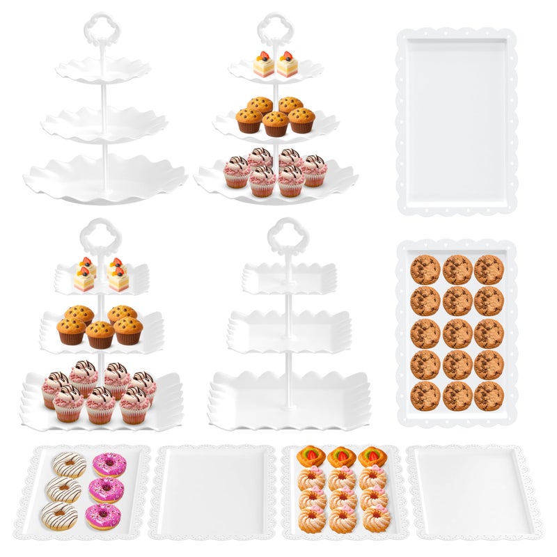 Riccle 10Pcs Dessert Table Display Set, 3 Tiered Cupcake Stand, Cupcake Holder & Cake Stands, Dessert Display Serving Trays for Party, Bridal Shower, Baby Shower, Tea Party, and Birthdays - Image 1
