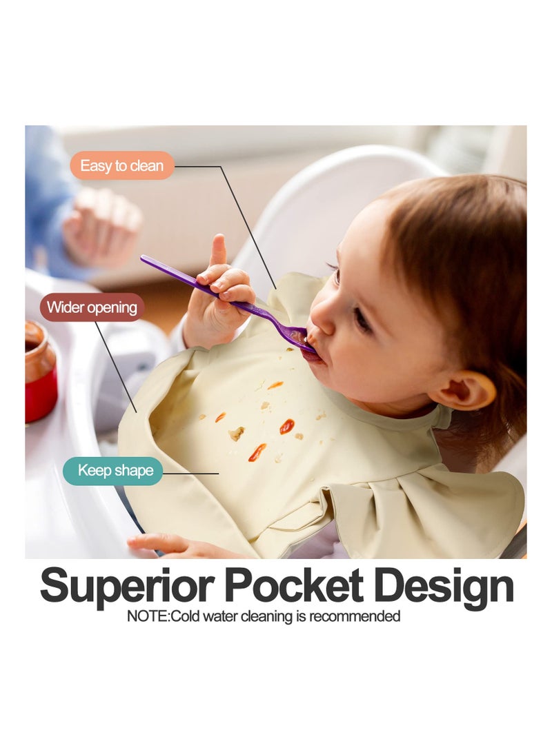 SOLARAE 3-Pack Silicone Baby Bibs, Waterproof & Washable Toddler Feeding Bibs with Food Catcher, Soft & Easy Wipe Design for Boys and Girls, Perfect for Home and Travel Feeding Supplies. - Image 4