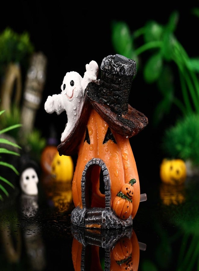 ياردوي مجموعة ياردوي من 5 قطع لتزيين أحواض السمك على شكل يقطين للهالوين، مصنوعة من الراتنج، تماثيل مصغرة لمنازل اليقطين لتزيين أحواض السمك، مثالية لحفلات الهالوين والديكور المنزلي. - Image 5