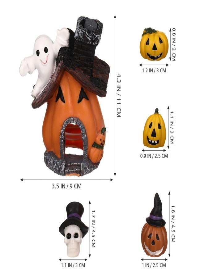 ياردوي مجموعة ياردوي من 5 قطع لتزيين أحواض السمك على شكل يقطين للهالوين، مصنوعة من الراتنج، تماثيل مصغرة لمنازل اليقطين لتزيين أحواض السمك، مثالية لحفلات الهالوين والديكور المنزلي. - Image 3