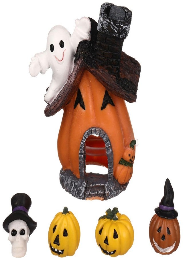 ياردوي مجموعة ياردوي من 5 قطع لتزيين أحواض السمك على شكل يقطين للهالوين، مصنوعة من الراتنج، تماثيل مصغرة لمنازل اليقطين لتزيين أحواض السمك، مثالية لحفلات الهالوين والديكور المنزلي. - Image 1