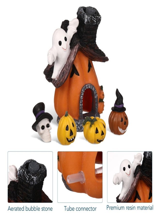 ياردوي مجموعة ياردوي من 5 قطع لتزيين أحواض السمك على شكل يقطين للهالوين، مصنوعة من الراتنج، تماثيل مصغرة لمنازل اليقطين لتزيين أحواض السمك، مثالية لحفلات الهالوين والديكور المنزلي. - Image 4