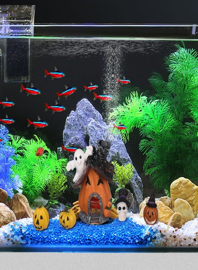ياردوي مجموعة ياردوي من 5 قطع لتزيين أحواض السمك على شكل يقطين للهالوين، مصنوعة من الراتنج، تماثيل مصغرة لمنازل اليقطين لتزيين أحواض السمك، مثالية لحفلات الهالوين والديكور المنزلي. - Image 2
