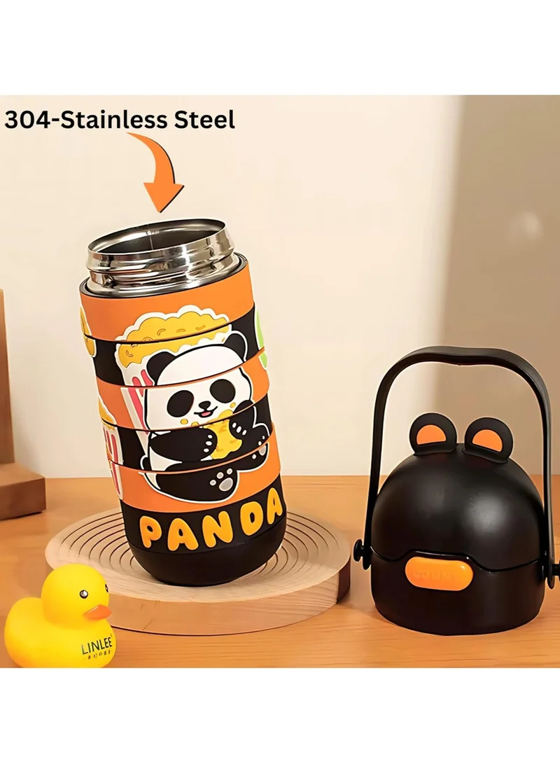 Mobcos Stainless Steel Kids Puzzle Swirl Water Bottle with Straw &amp; Strap Double Wall Vacuum Insulated Educational, Fun and Learning Water Bottle for Kids, Girls and Boys Leak Proof 430ml (Black)