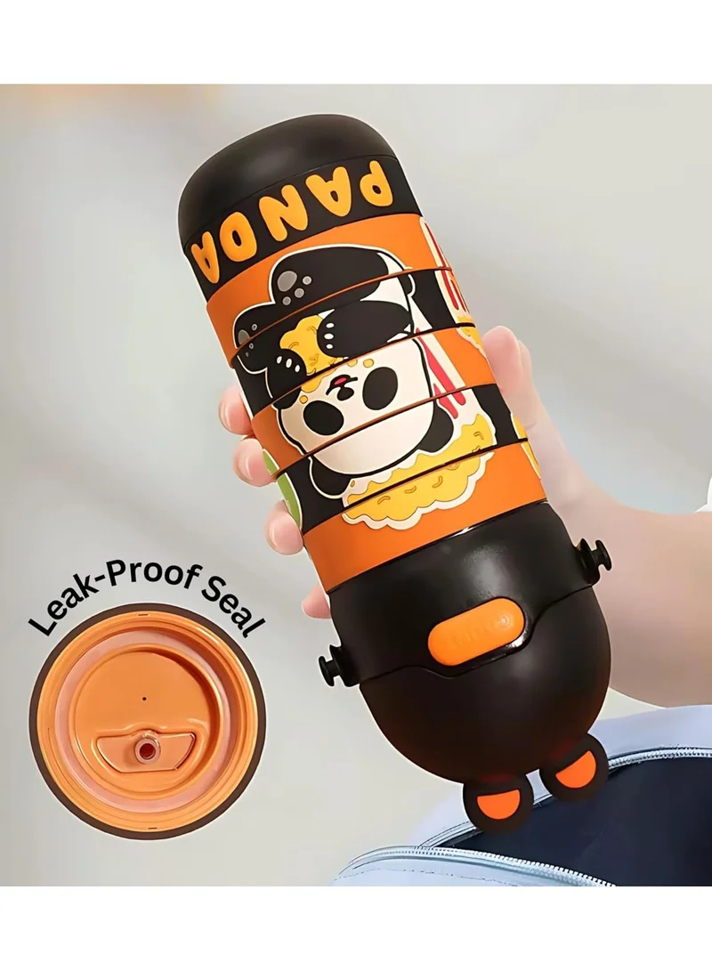 Mobcos Stainless Steel Kids Puzzle Swirl Water Bottle with Straw &amp; Strap Double Wall Vacuum Insulated Educational, Fun and Learning Water Bottle for Kids, Girls and Boys Leak Proof 430ml (Black)