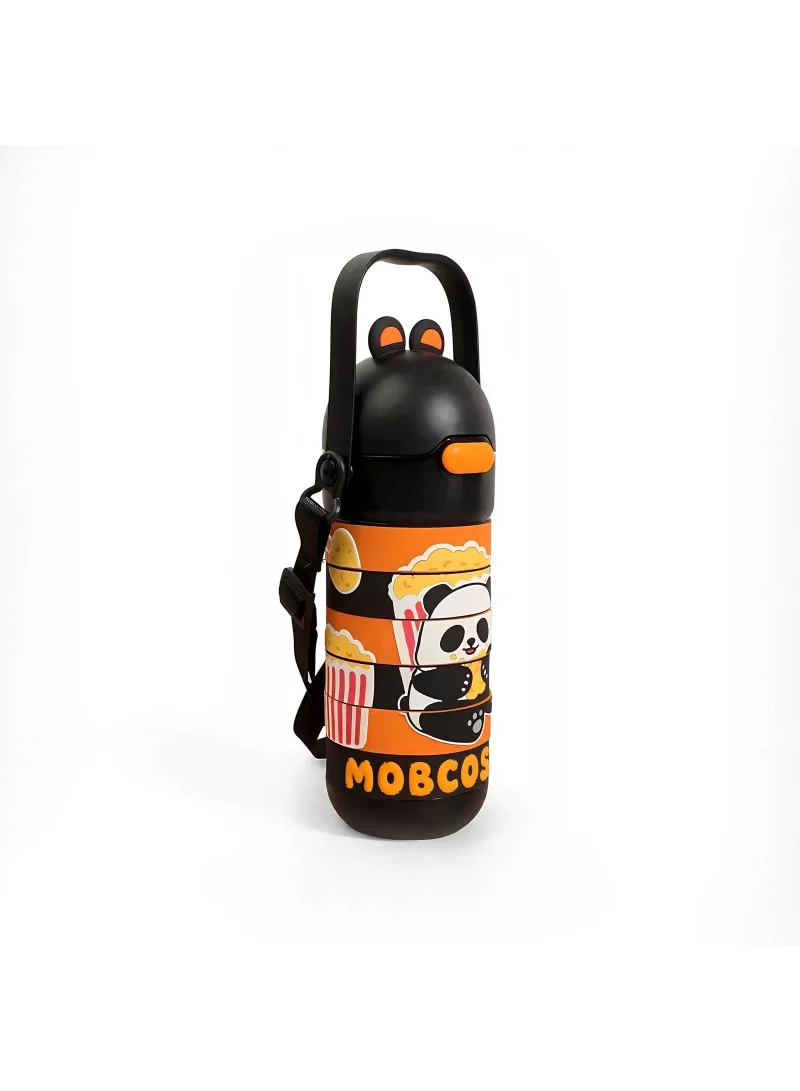 Mobcos Stainless Steel Kids Puzzle Swirl Water Bottle with Straw &amp; Strap Double Wall Vacuum Insulated Educational, Fun and Learning Water Bottle for Kids, Girls and Boys Leak Proof 430ml (Black)