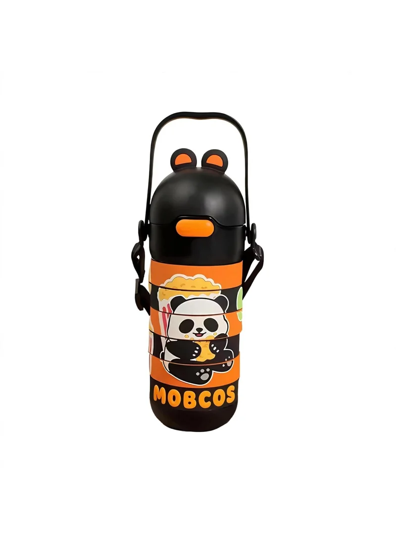 Mobcos Stainless Steel Kids Puzzle Swirl Water Bottle with Straw &amp; Strap Double Wall Vacuum Insulated Educational, Fun and Learning Water Bottle for Kids, Girls and Boys Leak Proof 430ml (Black)