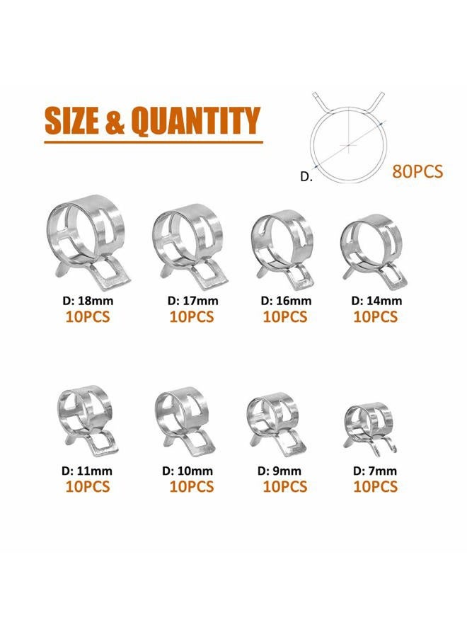 ISPINNER 80pcs Spring Band Type Fuel/Silicone Vacuum Hose Pipe Clamp, 7mm-18mm Low Pressure Air Clip Clamp 7mm 9mm 10mm 11mm 14mm 16mm 17mm 18mm (Silver) - Image 2