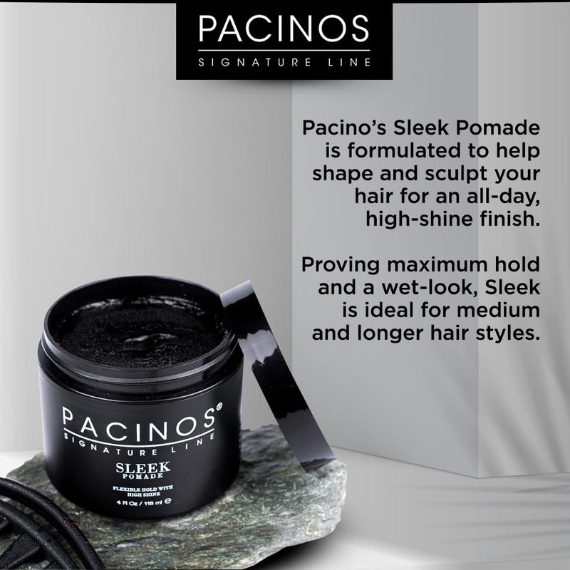 Pacinos SLEEK High Shine Flexible Pomade for Men - Long-Lasting Styling for Medium to Longer Hair - Wet Look with All-Day Hold - 4 oz - Image 3