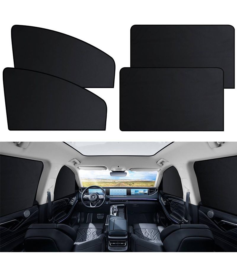 Black 4pcs Sleeping Car Curtain Set Side Window Sun Block Privacy UV Protection - Image 1