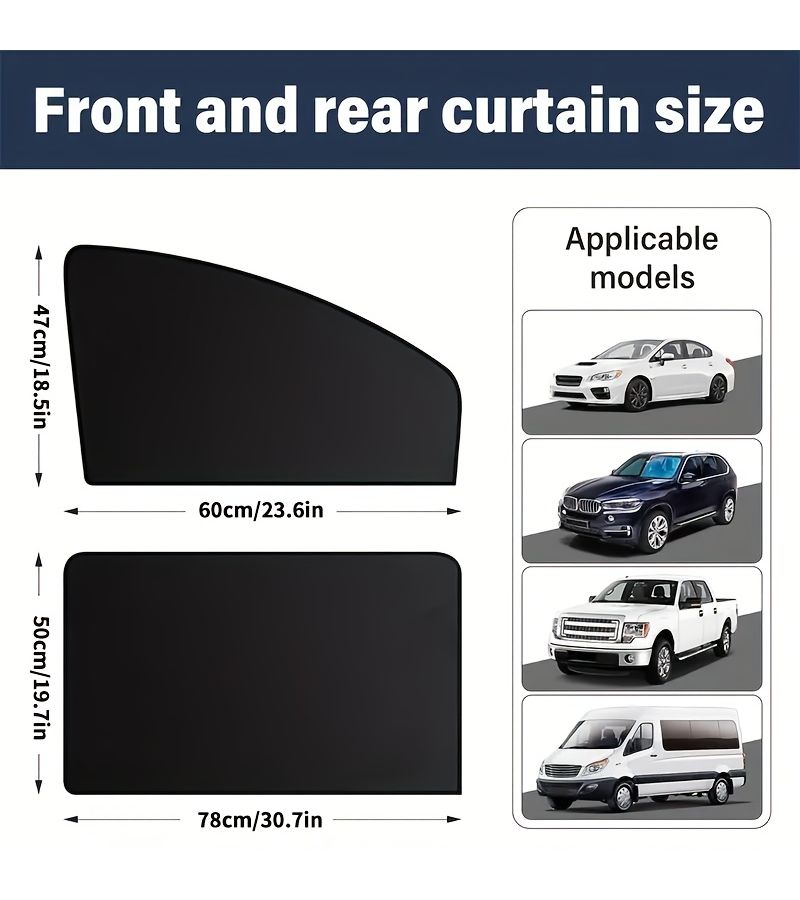 Black 4pcs Sleeping Car Curtain Set Side Window Sun Block Privacy UV Protection - Image 2