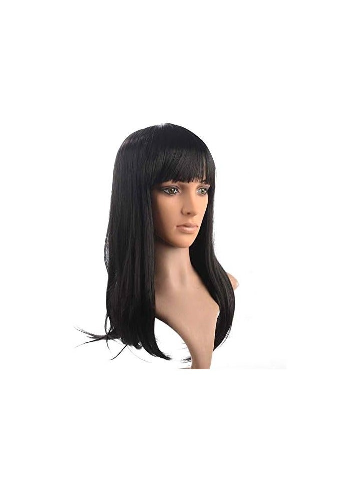 إستيل شعر مستعار طويل مموج مع الانفجارات، شعر مستعار صناعي عالي المقاومة للحرارة، شعر مستعار مجعد ومموج للنساء والفتيات، شعر مجعد ذو مظهر طبيعي وجميل (متوسط، أسود) - Image 2