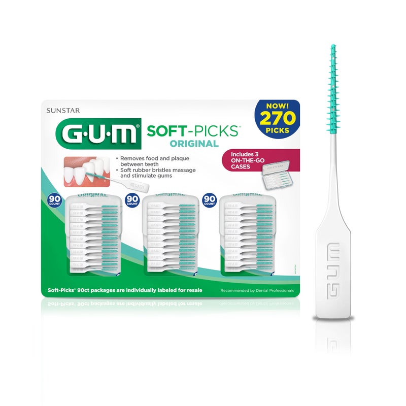 GUM Soft-Picks Original, Easy to Use Dental Picks for Teeth Cleaning and Gum Health, Disposable Interdental Brushes with Convenient Carry Case, Dentist Recommended Dental Picks, 270 Count - Image 1