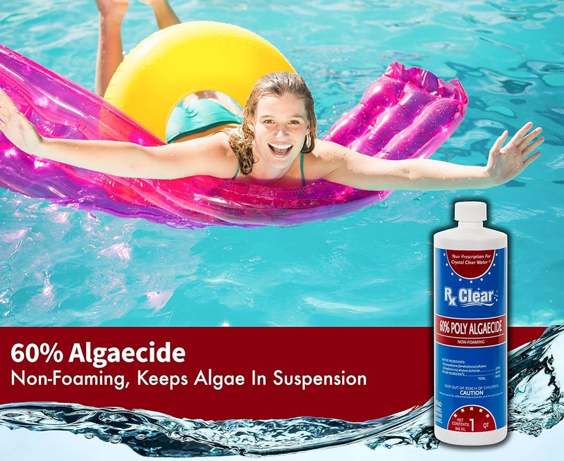 Rx Clear Algaecide 60 Plus | Non-Foaming Formula for Above Or In-Ground Swimming Pools | 60 Percent Poly-Algaecide | Keeping Algae in Suspension | One Quart Bottles | 1 Pack - Image 3