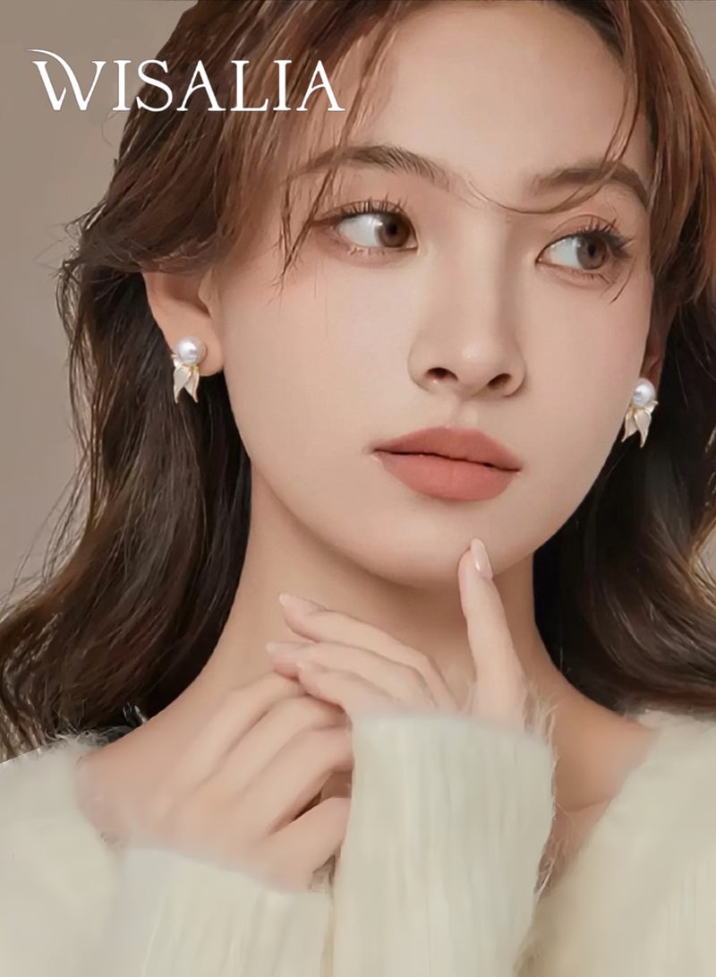 Wisalia 14K Gold Plated Fish Tail Pearl Earrings for Women, 925 Sterling Silver Hypoallergenic Earrings, Dainty Elegant Pearl Stud Earrings for Sensitive Ears - Image 2