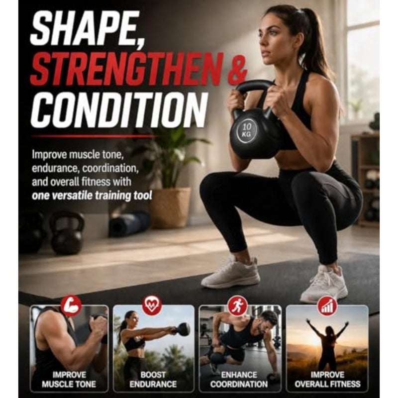 Kettlebell 2-in-1 Dumbbell PVC-Coated Cast Iron Strength Training Weight Full Body Workout Equipment for Home, Gym, Indoor Outdoor Fitness Black 3 PCS Set - Image 5