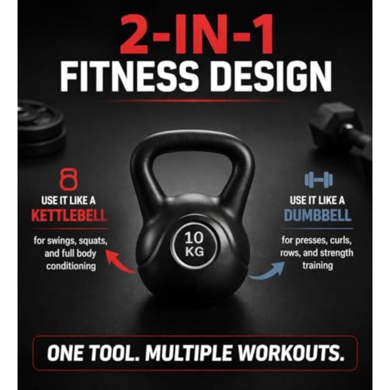 Kettlebell 2-in-1 Dumbbell PVC-Coated Cast Iron Strength Training Weight Full Body Workout Equipment for Home, Gym, Indoor Outdoor Fitness Black 3 PCS Set - Image 2